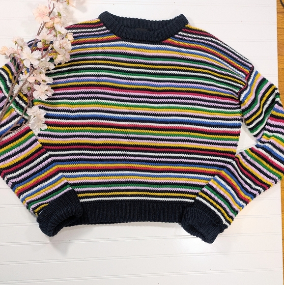Anthro Lumiere Loose Weave Rainbow Stripe Sweater - Picture 1 of 4